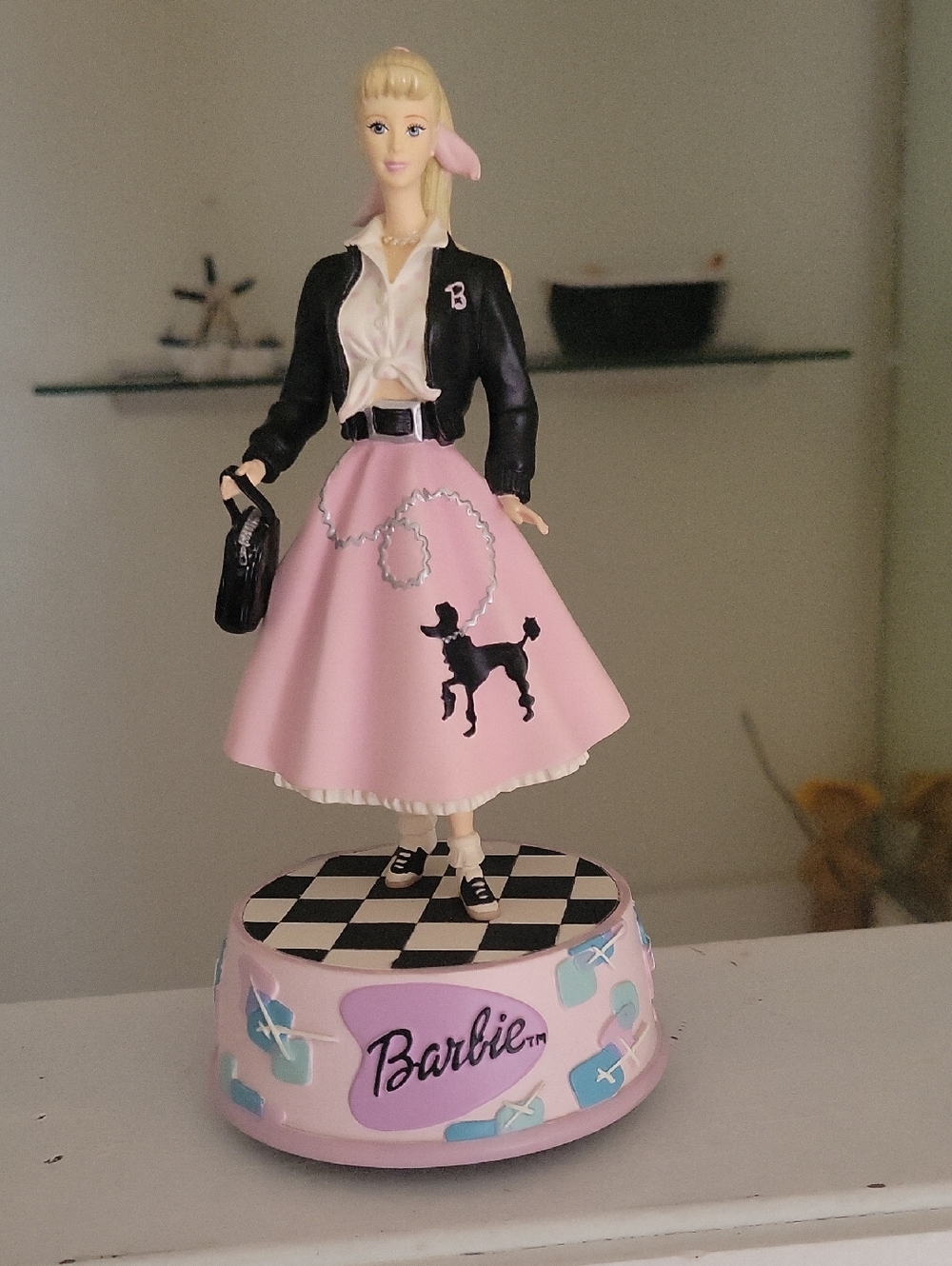 Barbie Pink and Black 1950s Poodle Skirt Figurine